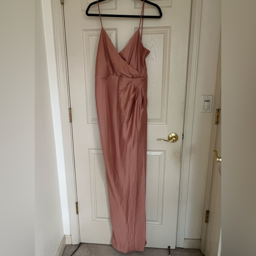 BHLDN Freya Satin Charmeuse Maxi Dress US Sz 10 Dusty Rose Mauve Pink Bridal - Picture 3 of 16